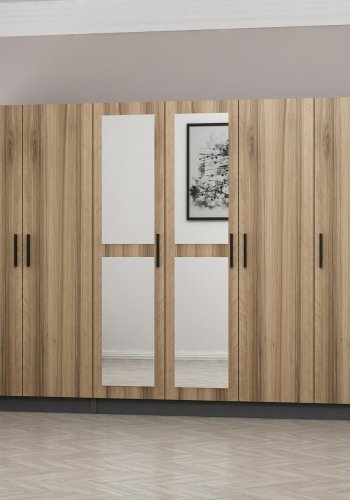 FUNZI LIVING 5014 garderobeskab, spejl, 6 lger, 3 bjlestnger, 2 skuffer - natur/antracit melamin