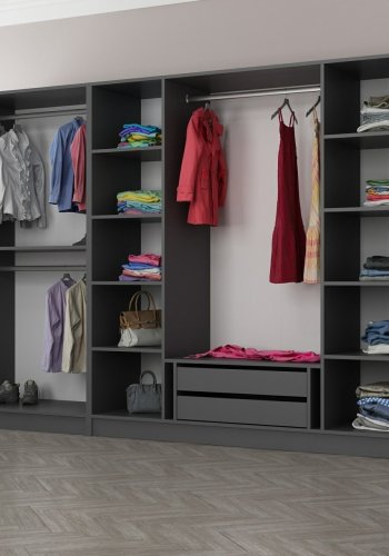 FUNZI LIVING 5118 garderobeskab, spejl, 6 lger, 3 bjlestnger, 2 skuffer - natur/antracit melamin