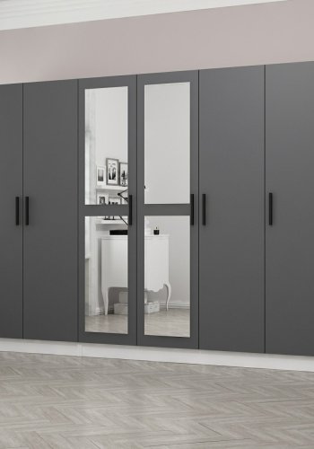 FUNZI LIVING 4960 garderobeskab, spejl, 6 lger, 3 bjlestnger, 2 skuffer - antracit/hvid melamin