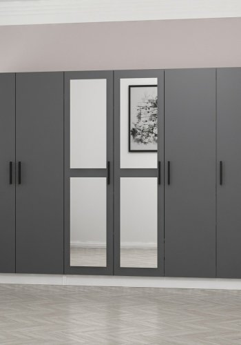 FUNZI LIVING 4960 garderobeskab, spejl, 6 lger, 3 bjlestnger, 2 skuffer - antracit/hvid melamin