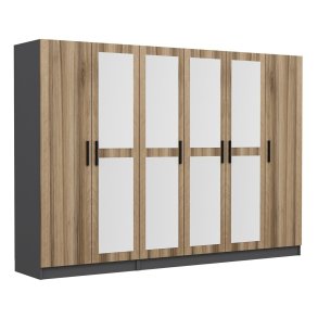 FUNZI LIVING 5015 garderobeskab, spejl, 6 lger, 3 bjlestnger, 2 skuffer - natur/antracit melamin