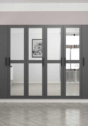 FUNZI LIVING 4961 garderobeskab, spejl, 6 lger, 3 bjlestnger, 2 skuffer - antracit/hvid melamin