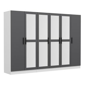 FUNZI LIVING 4961 garderobeskab, spejl, 6 lger, 3 bjlestnger, 2 skuffer - antracit/hvid melamin