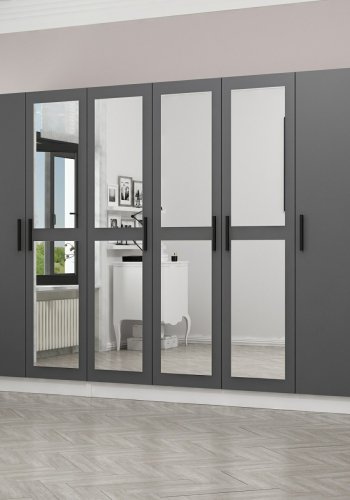 FUNZI LIVING 5065 garderobeskab, spejl, 6 lger, 3 bjlestnger, 2 skuffer - antracit/hvid melamin