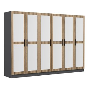 FUNZI LIVING 5016 garderobeskab, spejl, 6 lger, 3 bjlestnger, 2 skuffer - natur/antracit melamin