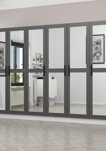 FUNZI LIVING 4962 garderobeskab, spejl, 6 lger, 3 bjlestnger, 2 skuffer - antracit/hvid melamin