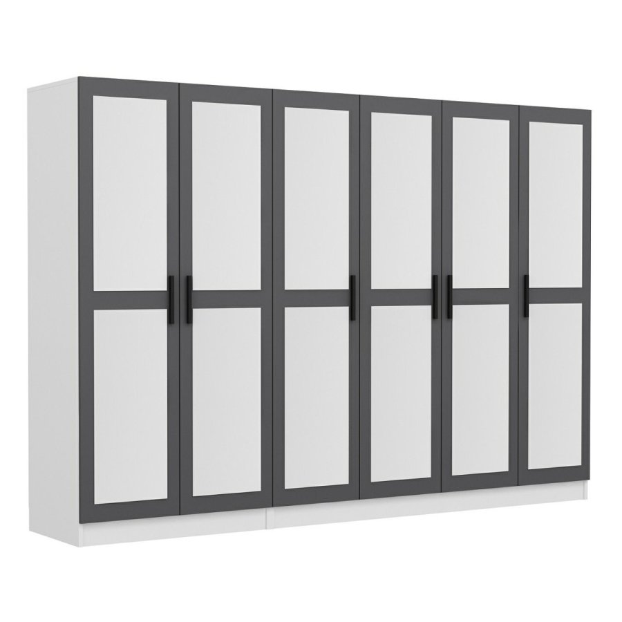 FUNZI LIVING 4962 garderobeskab, spejl, 6 lger, 3 bjlestnger, 2 skuffer - antracit/hvid melamin