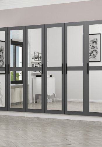 FUNZI LIVING 5066 garderobeskab, spejl, 6 lger, 3 bjlestnger, 2 skuffer - antracit/hvid melamin