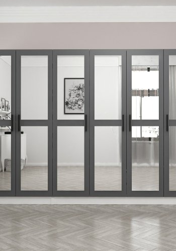 FUNZI LIVING 5066 garderobeskab, spejl, 6 lger, 3 bjlestnger, 2 skuffer - antracit/hvid melamin