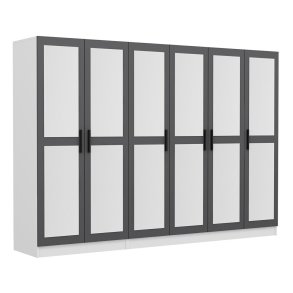 FUNZI LIVING 5066 garderobeskab, spejl, 6 lger, 3 bjlestnger, 2 skuffer - antracit/hvid melamin