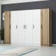 FUNZI LIVING 3077 garderobeskab, 6 lger, 3 bjlestnger, 2 skuffer, hylder - hvid/natur melamin