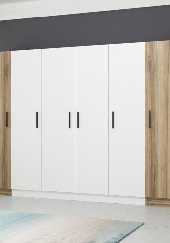 FUNZI LIVING 3077 garderobeskab, 6 lger, 3 bjlestnger, 2 skuffer, hylder - hvid/natur melamin