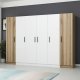 FUNZI LIVING 3077 garderobeskab, 6 lger, 3 bjlestnger, 2 skuffer, hylder - hvid/natur melamin