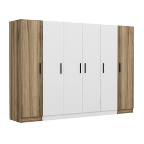 FUNZI LIVING 3077 garderobeskab, 6 lger, 3 bjlestnger, 2 skuffer, hylder - hvid/natur melamin