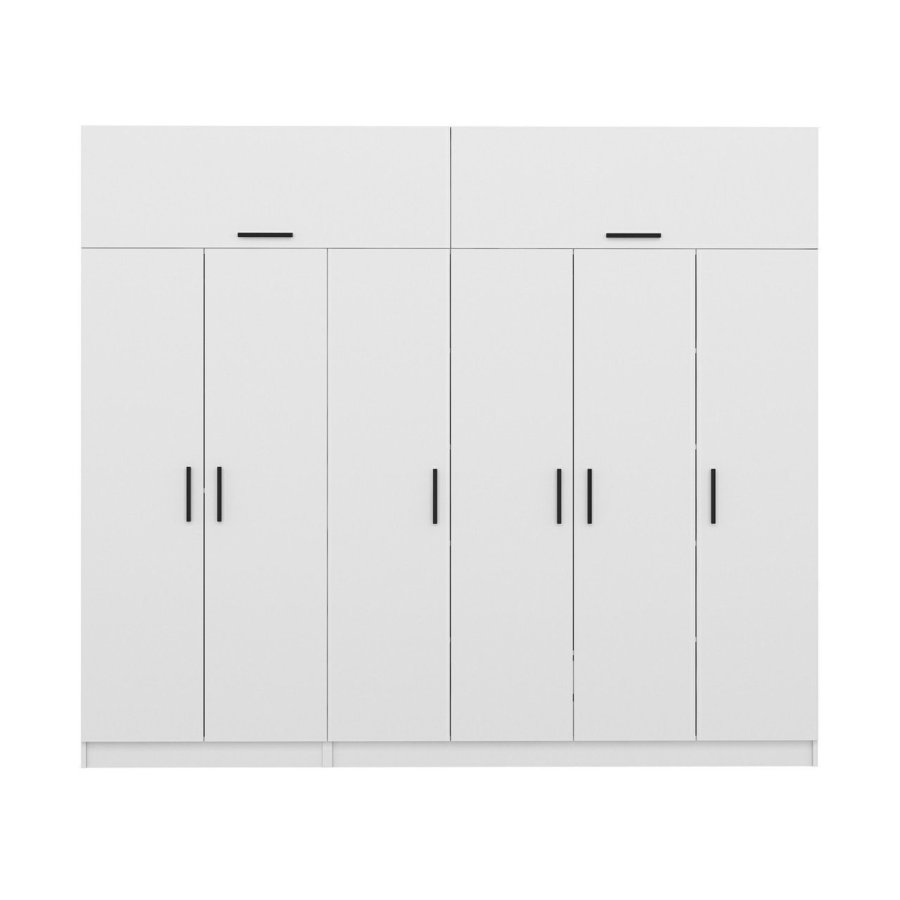 FUNZI LIVING 3086 garderobeskab, m. 8 lger, 3 bjlestnger, 2 skuffer, hylder - hvid melamin