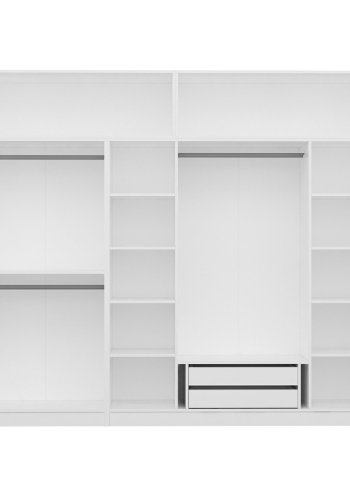 FUNZI LIVING 3086 garderobeskab, m. 8 lger, 3 bjlestnger, 2 skuffer, hylder - hvid melamin