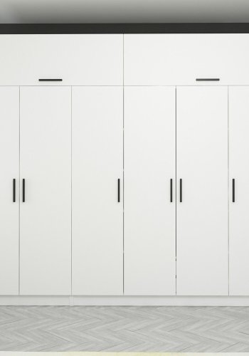 FUNZI LIVING 3931 garderobeskab, m. 8 lger, 3 bjlestnger, 2 skuffer, hylder - hvid melamin