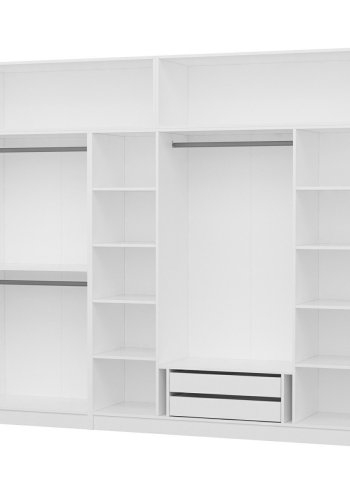 FUNZI LIVING 3931 garderobeskab, m. 8 lger, 3 bjlestnger, 2 skuffer, hylder - hvid melamin