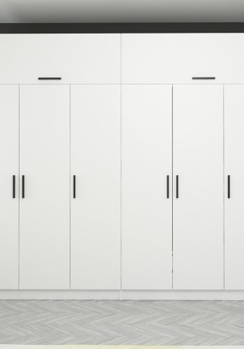 FUNZI LIVING 3932 garderobeskab, m. 8 lger, 2 bjlestnger, 4 skuffer, hylder - hvid melamin