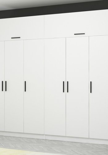 FUNZI LIVING 3932 garderobeskab, m. 8 lger, 2 bjlestnger, 4 skuffer, hylder - hvid melamin