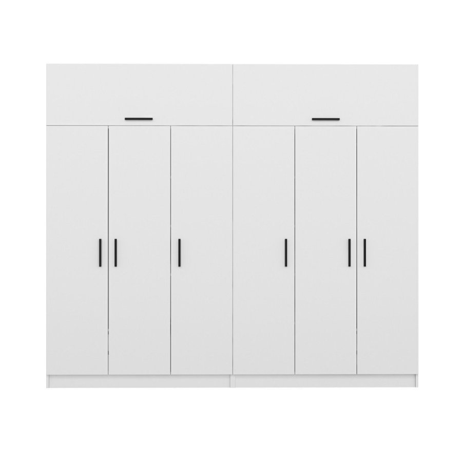 FUNZI LIVING 3932 garderobeskab, m. 8 lger, 2 bjlestnger, 4 skuffer, hylder - hvid melamin