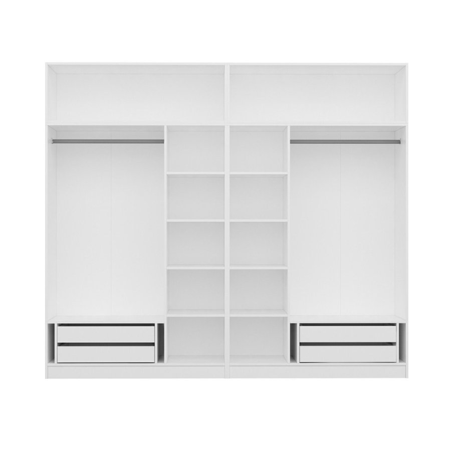 FUNZI LIVING 3932 garderobeskab, m. 8 lger, 2 bjlestnger, 4 skuffer, hylder - hvid melamin