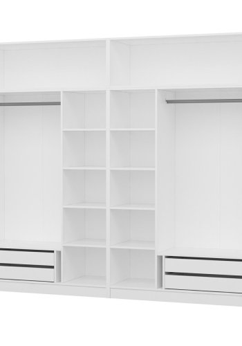 FUNZI LIVING 3932 garderobeskab, m. 8 lger, 2 bjlestnger, 4 skuffer, hylder - hvid melamin