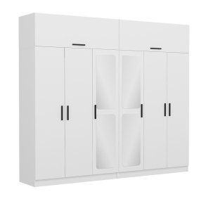 FUNZI LIVING 3945 garderobeskab, spejl, 8 lger, 2 bjlestnger, 4 skuffer, hylder - hvid melamin