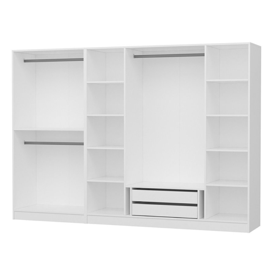 FUNZI LIVING 4019 garderobeskab, spejl, 6 lger, 3 bjlestnger, 2 skuffer, hylder - hvid melamin