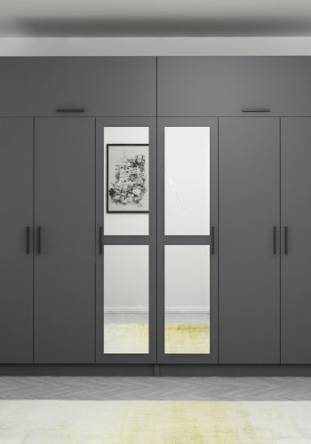 FUNZI LIVING 5189 garderobeskab, spejl, 8 lger, 2 bjlestnger, 4 skuffer - antracitgr melamin