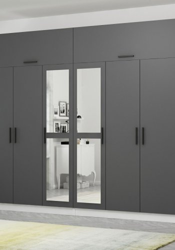 FUNZI LIVING 5162 garderobeskab, spejl, 8 lger, 2 bjlestnger, 4 skuffer - antracit/hvid melamin