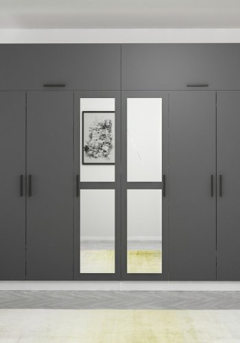 FUNZI LIVING 5162 garderobeskab, spejl, 8 lger, 2 bjlestnger, 4 skuffer - antracit/hvid melamin