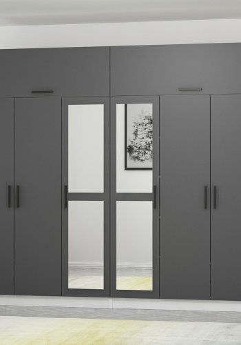 FUNZI LIVING 5162 garderobeskab, spejl, 8 lger, 2 bjlestnger, 4 skuffer - antracit/hvid melamin