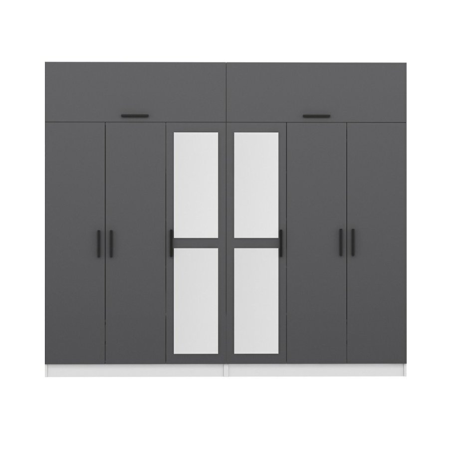 FUNZI LIVING 5162 garderobeskab, spejl, 8 lger, 2 bjlestnger, 4 skuffer - antracit/hvid melamin