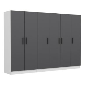 FUNZI LIVING 3925 garderobeskab, 6 lger, 3 bjlestnger, 2 skuffer, hylder - antracit/hvid melamin