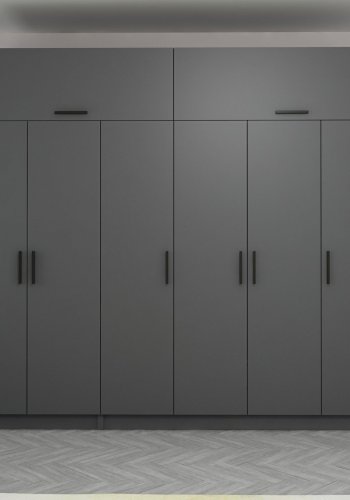 FUNZI LIVING 5175 garderobeskab, 8 lger, 3 bjlestnger, 2 skuffer, hylder - antracitgr melamin