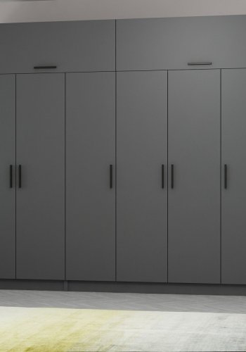 FUNZI LIVING 5175 garderobeskab, 8 lger, 3 bjlestnger, 2 skuffer, hylder - antracitgr melamin