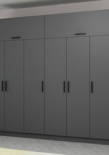 FUNZI LIVING 5175 garderobeskab, 8 lger, 3 bjlestnger, 2 skuffer, hylder - antracitgr melamin