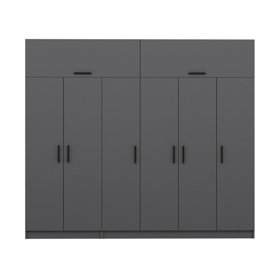 FUNZI LIVING 5175 garderobeskab, 8 lger, 3 bjlestnger, 2 skuffer, hylder - antracitgr melamin