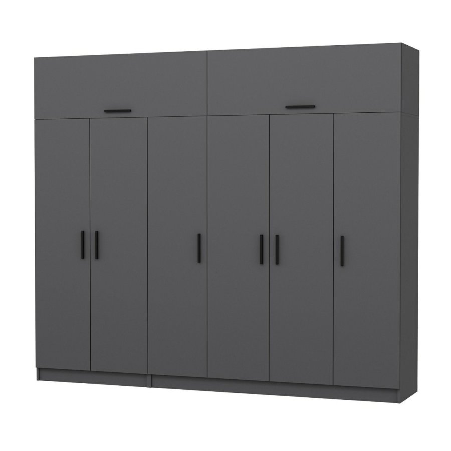 FUNZI LIVING 5175 garderobeskab, 8 lger, 3 bjlestnger, 2 skuffer, hylder - antracitgr melamin