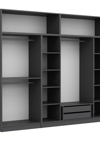 FUNZI LIVING 5175 garderobeskab, 8 lger, 3 bjlestnger, 2 skuffer, hylder - antracitgr melamin