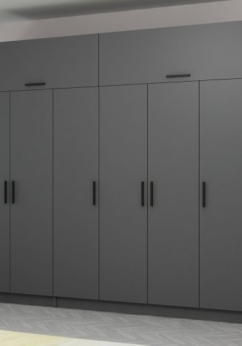 FUNZI LIVING 5266 garderobeskab, 8 lger, 3 bjlestnger, 2 skuffer, hylder - antracitgr melamin