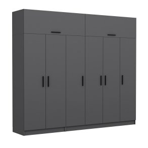 FUNZI LIVING 5266 garderobeskab, 8 lger, 3 bjlestnger, 2 skuffer, hylder - antracitgr melamin