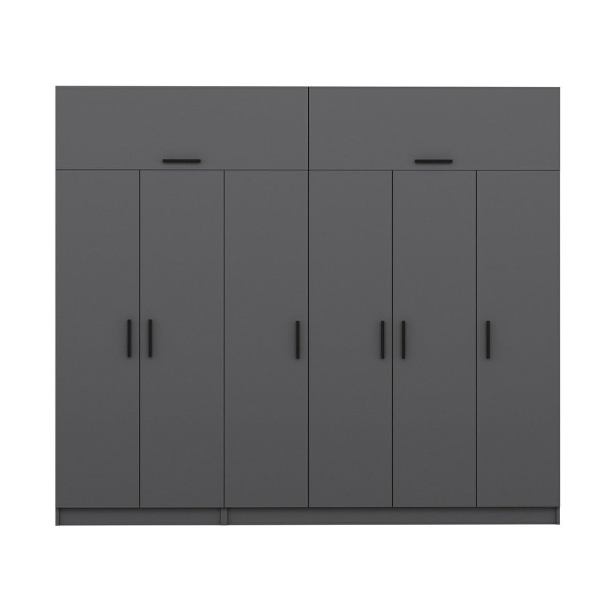 FUNZI LIVING 5266 garderobeskab, 8 lger, 3 bjlestnger, 2 skuffer, hylder - antracitgr melamin