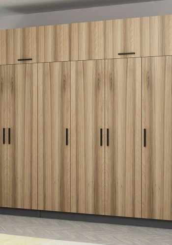 FUNZI LIVING 5202 garderobeskab, 8 lger, 3 bjlestnger, 2 skuffer, hylder - natur/antracit melamin