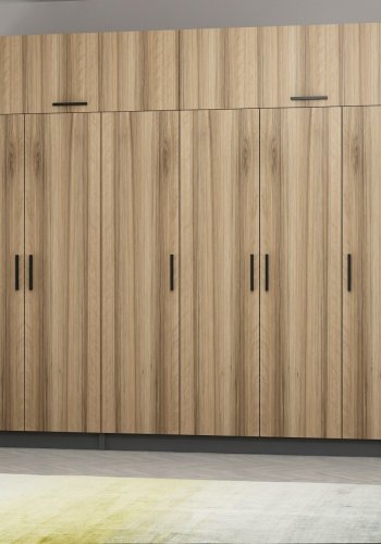 FUNZI LIVING 5293 garderobeskab, 8 lger, 3 bjlestnger, 2 skuffer, hylder - natur/antracit melamin