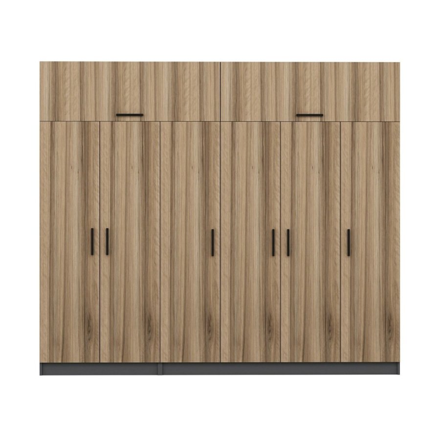 FUNZI LIVING 5293 garderobeskab, 8 lger, 3 bjlestnger, 2 skuffer, hylder - natur/antracit melamin