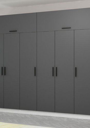 FUNZI LIVING 5148 garderobeskab, 8 lger, 3 bjlestnger, 2 skuffer, hylder - antracit/hvid melamin