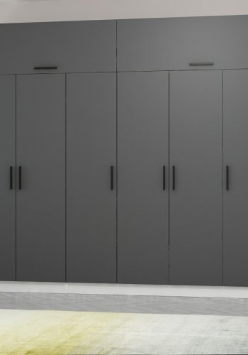 FUNZI LIVING 5148 garderobeskab, 8 lger, 3 bjlestnger, 2 skuffer, hylder - antracit/hvid melamin