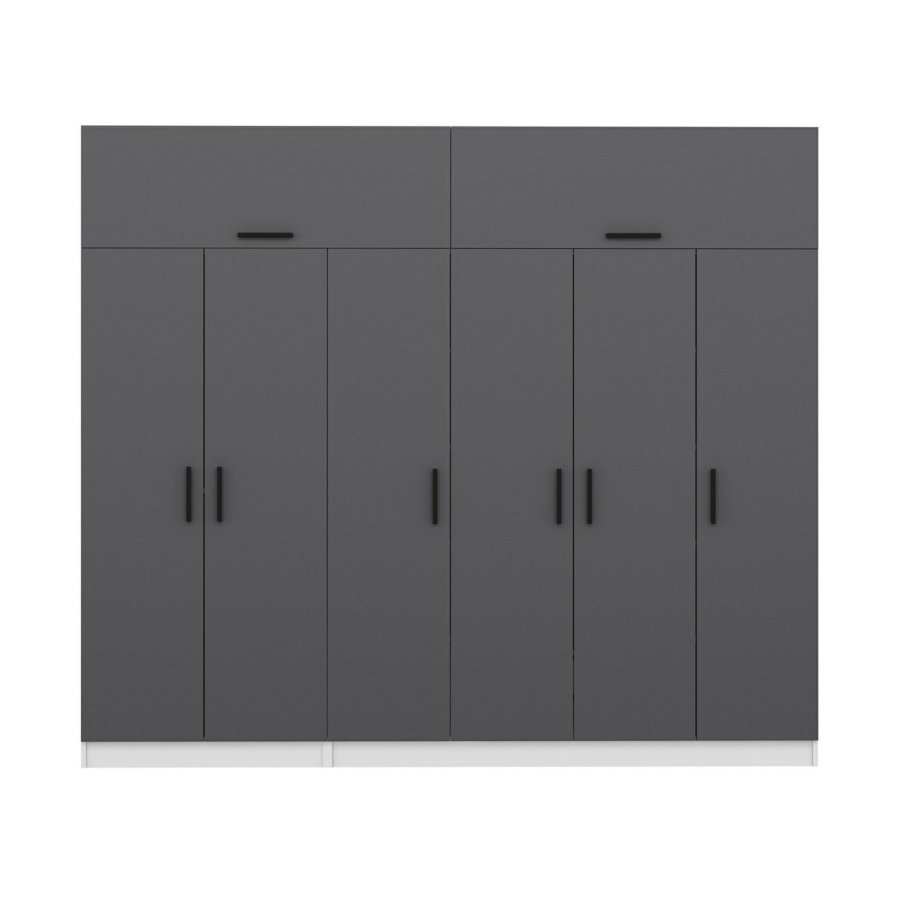 FUNZI LIVING 5148 garderobeskab, 8 lger, 3 bjlestnger, 2 skuffer, hylder - antracit/hvid melamin